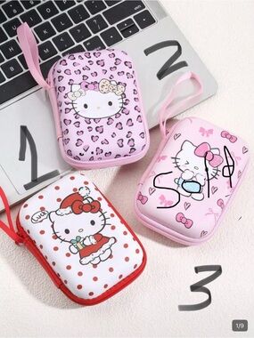 Sanrio Hello Kitty Small Zip Earbud Case Trio - Pink, Light Pink, Red